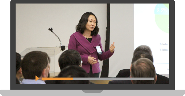 Illustration of a laptop computer showing Grace Fu Palma speaking during a presentation for a webinar